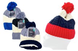 12 Pieces Kid's Knit Hat With Thermal Lining (trI-Tone) - Junior / Kids Winter Hats
