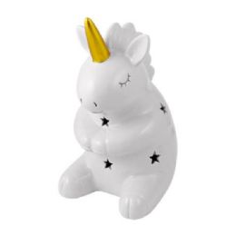 6 of White With Gold Horn Ceramic Unicorn With Cut Out Stars And Led Lighting C/p 6