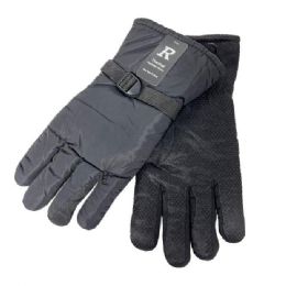 24 Pieces Men's Lined Waterproof Snow Gloves Black Only - Ski Gloves