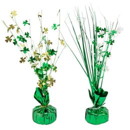 24 pieces St Patricks Tinsel Spray Centerpiece Balloon Holder 2ast W/shamrocks Upc Label - St. Patricks