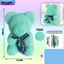 6 Pieces 9" Light Up Green Rose Bear With Peral - Valentine Decorations