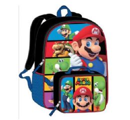 24 Pieces Backpack W/ Lunch Box - 16" Mario - Backpacks 16"