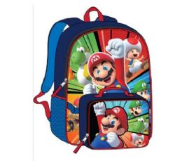 24 Pieces Backpack W/ Lunch Box - 16" Mario - Backpacks 16"