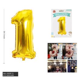 300 Pieces 34" Aluminum Balloon Gold Color Number "1" - Balloons & Balloon Holder