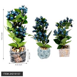12 Pieces Pot Flower - 14" Blueberries - Artificial Flowers