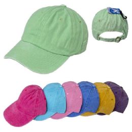 24 Pieces Cotton Washed Hat [pastels] With Slide Buckle - Baseball Caps & Snap Backs