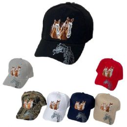 24 Pieces Double Horse Hat [horse Shadow On Bill] - Baseball Caps & Snap Backs