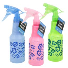 24 pieces Spray Bottle 16oz 3asst Solid Color W Floral Print Pink/blue/green - Spray Bottles