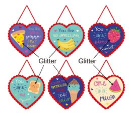24 pieces Wall Plaque Valentine Heart 6ast Fun Food Designs W/glitter Mdf 11.8x11in Comply/label - Wall Decor