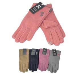 24 Pairs Ladies Lined Touch Screen Fashion Gloves [button Accent] - Knitted Stretch Gloves
