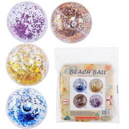 24 of Beach Ball Inflatable GlitteR-Filled 4ast Colors 10.6in Dia (infltd) Opp/ins