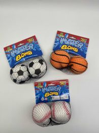 Sports Water Bombs 2pk Balls 2.76in Dia 3ast Basket/soccer/baseball Net Bag/hdr