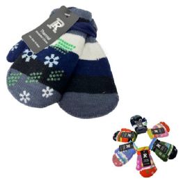 24 Pairs Small Connected Mittens [stripes & Snowflakes] - Kids Winter Gloves