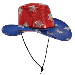 6 pieces Sequined Patriotic Cowboy Hat - Party Hats & Tiara