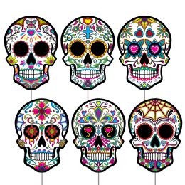 6 pieces Plastic Dod Sugar Skull Yard Signs - Signs & Flags