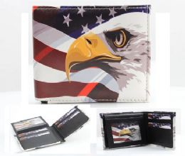 6 Pieces Vegan Leather Wallet [bifold] Eagle With Flag - Leather Wallets