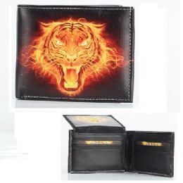 6 Pieces Vegan Leather Wallet [bifold] Flaming Tiger - Leather Wallets