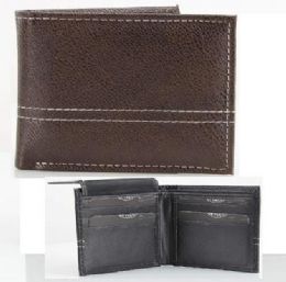 6 Pieces Vegan Leather Wallet [bifold] Stitching [brwn] - Leather Wallets