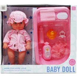 6 pieces 9.5" Baby Doll W/ 12" Bathtub & Accss In Window Box 2 Asst - Dolls