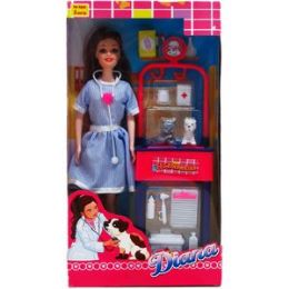 12 pieces 11.5" Nurse Vet Doll W W/ A Pet & Accss In Window Box - Dolls