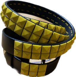 24 of Wholesale Yellow Color Studded 2 Row Skinny Belt