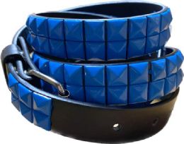 24 of Wholesale Blue Color Studded 2 Row Skinny Belt