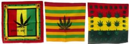 24 of Cannabis Leaf Printed Assorted Cotton Bandana (rasta Color)