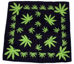 24 of Wholesale Black Color Marijuana Leaf Bandana Pot Leaf Graphic