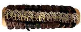 24 Pieces Wholesale Faux Leather Bracelet Tree Of Life - Bracelets