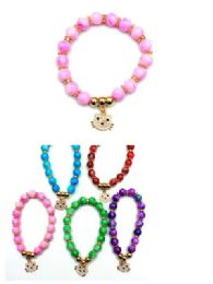 24 Pieces Marble Bead Bracelet With Cat (asst) - Bracelets