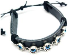 24 Pieces Wholesale Faux Leather Evil Eye Bracelet - Bracelets