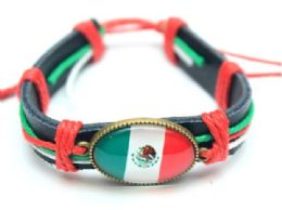 24 Pieces Wholesale Faux Leather Mexico Flag Bracelet - Bracelets