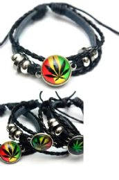 24 Pieces Wholesale Faux Leather Marijuana Bracelet - Bracelets