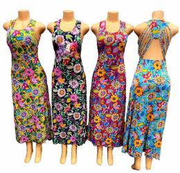 24 Pieces Wholesale Long Colorful Sunflower Summer Dress - Womens Sundresses & Fashion