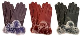 24 Pairs Faux Leather Lady Winter Fur Gloves Solid Color - Leather Gloves