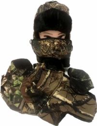 24 Pieces Wholesale Tree Camo Aviator Hat With Fur Trim And Detachable Mask - Trapper Hats