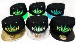 24 Pieces Wholesale Snap Back Flat Bill Marijuana Leaf Kush Assorted Colors - Baseball Caps & Snap Backs