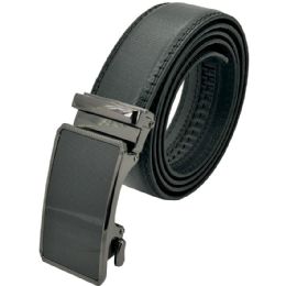 12 of Jet Black Ratchet Belts - No Hole Adjustable Slide Belts
