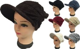 24 Pieces Wholesale Knitted Lady Hats With Bill Winter Hats Solid Colors - Winter Beanie Hats