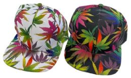 24 Pieces Wholesale Snapback Colorful Marijuana Leaf Hats Assorted - Baseball Caps & Snap Backs