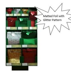 Gift Bag 240pc Floor Display 4size/5color Matte Foil W/glitter Pattern Indiv Size Upc - Gift Bags Everyday