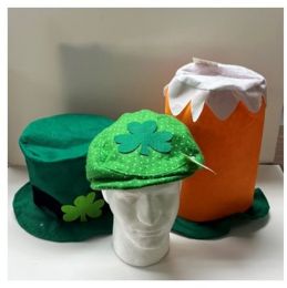 24 pieces St Pat Felt Hat 3ast Styles Beer Mug/leprechaun Tophat/polka Dot Beret Adult Size Ht/jhook - St. Patricks