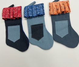 18 of Stocking 18in Denim W/pocket & Ruffle Bandana Cuff 3ast