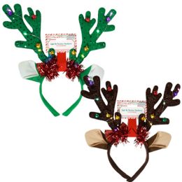 18 pieces Reindeer Headband Light Up 2ast 11x13in Xmas Barbell - Costumes & Accessories