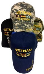 24 Pieces Wholesale Vietnam Veteran Baseball Hats Adjustable Sizes - Baseball Caps & Snap Backs