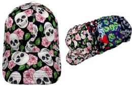24 Pieces Wholesale Skull Print Baseball Cap/hat - Baseball Caps & Snap Backs