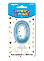 24 Pieces #0 Blue Glitter Birthday Candle - Birthday Candles