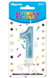 24 Pieces #1 Blue Glitter Birthday Candle - Birthday Candles