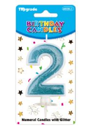24 Pieces #2 Blue Glitter Birthday Candle - Birthday Candles
