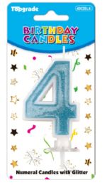 24 Pieces #4 Blue Glitter Birthday Candle - Birthday Candles